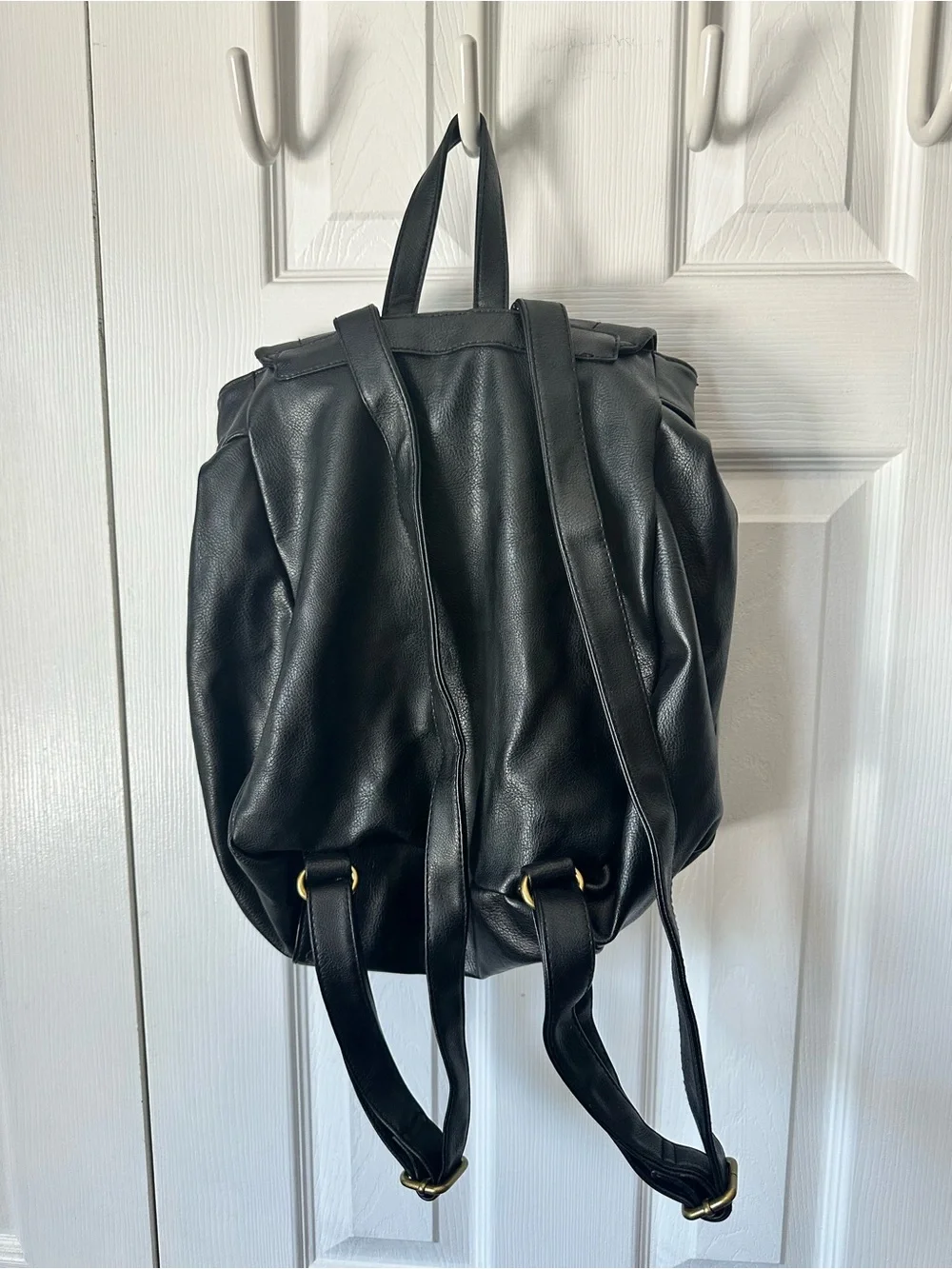 Merona Faux Leather Black Backpack with Adjustable Straps